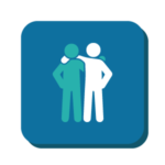 Companionship icon showing two people stood next to each other with arm on each others shoulders
