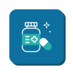 Medication icon, showing a jar of medicine with a pill next top it