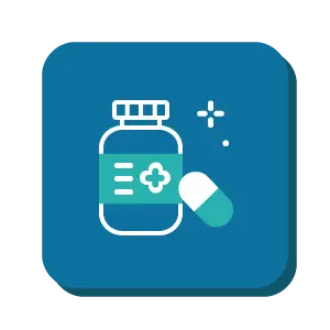 Medication icon, showing a jar of medicine with a pill next top it
