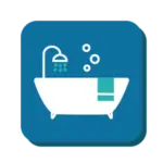 Personal care icon, showing a bathtub with towel and bubbles