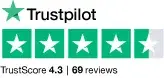 Trustpilot logo with C4 Care's star rating (4.3) and number of reviews (69)